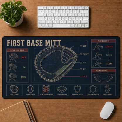 First Base Mitt Baseball Blueprint Desk Mat | 5To9Vibe