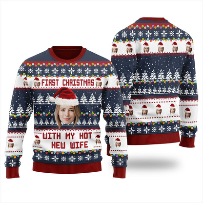First Christmas With My Hot New Wife Custom Face Sweater