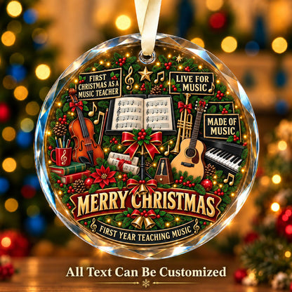 First Christmas as a Music Teacher Personalized Glass Ornament | 5To9Vibe