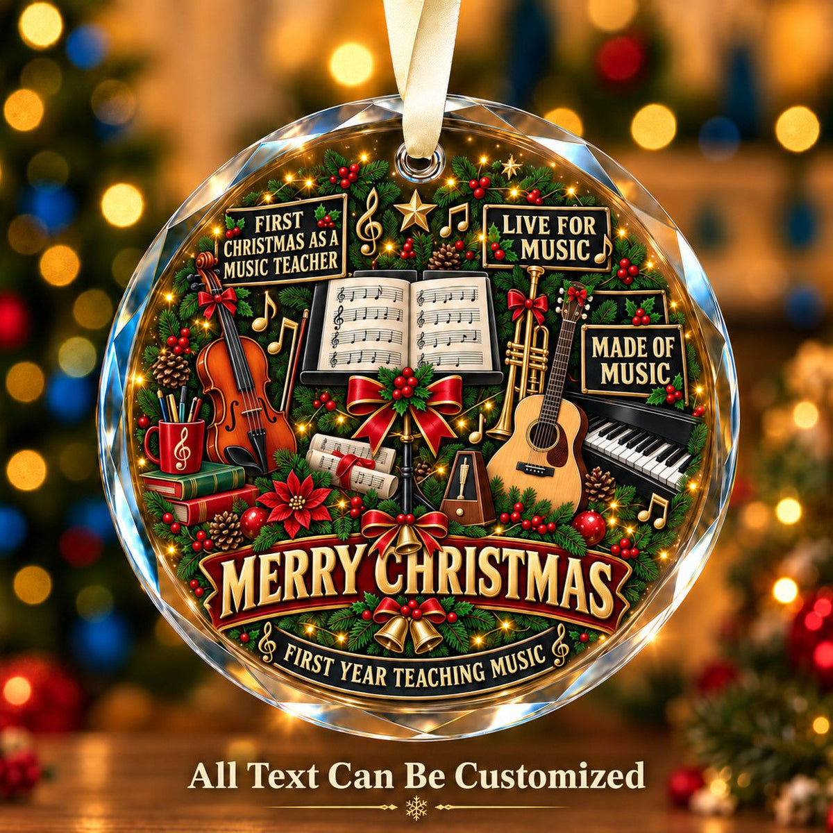 First Christmas as a Music Teacher Personalized Glass Ornament | 5To9Vibe