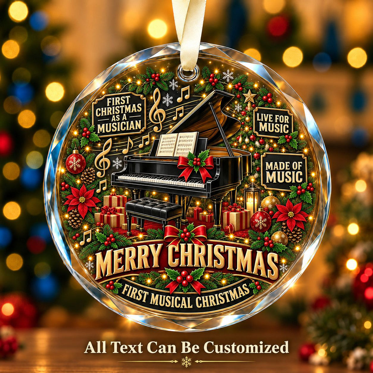 First Christmas as a Musician Personalized Glass Ornament | 5To9Vibe