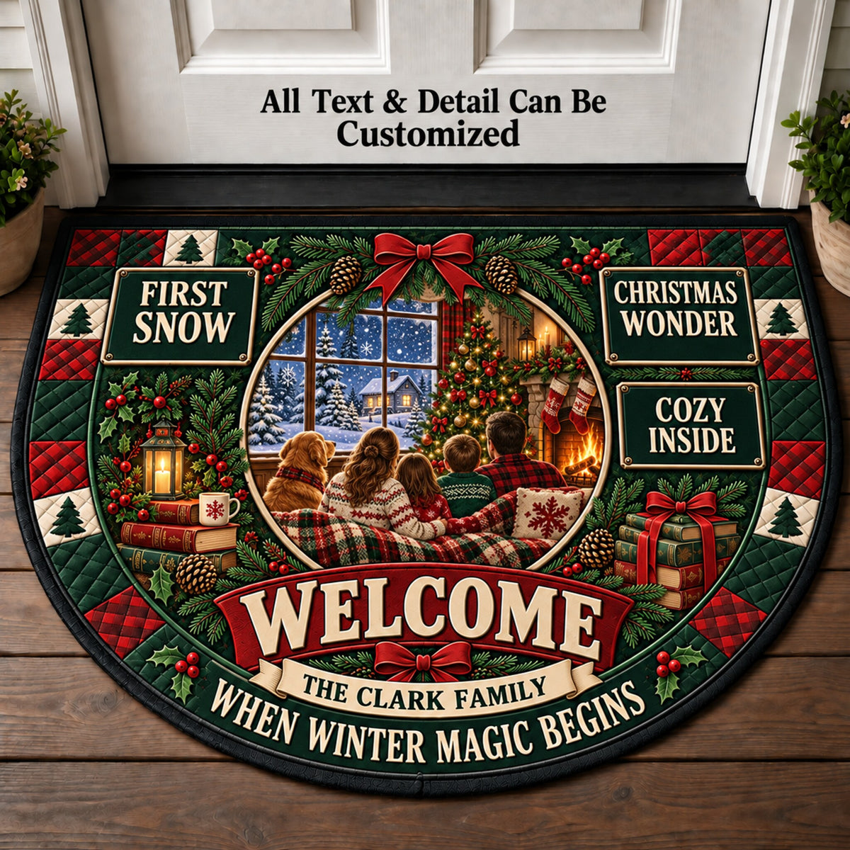 First Snow Of Christmas Personalized Half Round Mat | 5To9Vibe