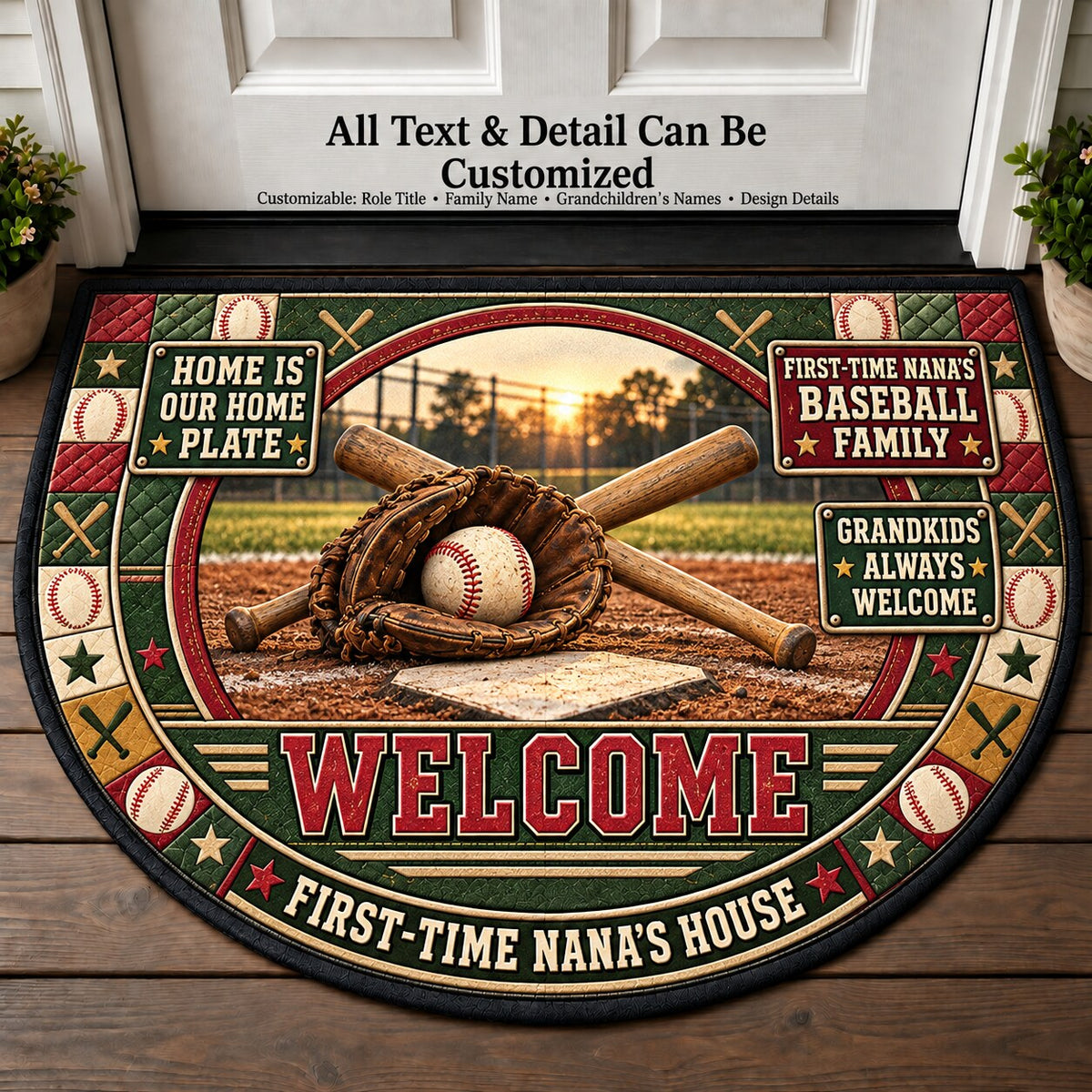 First-Time Nana's Baseball Family Personalized Half Round Mat | 5To9Vibe