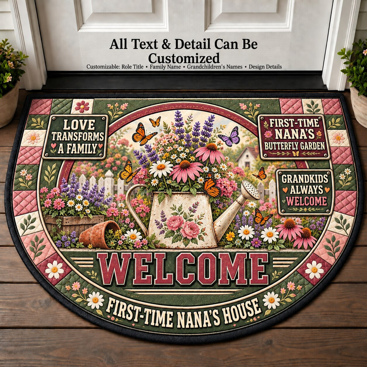 First-Time Nana's Butterfly Garden Personalized Half Round Mat | 5To9Vibe