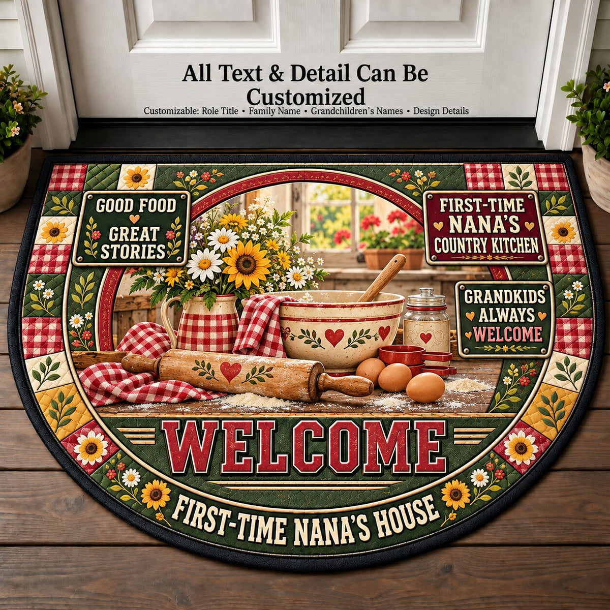 First-Time Nana's Country Kitchen Personalized Half Round Mat | 5To9Vibe