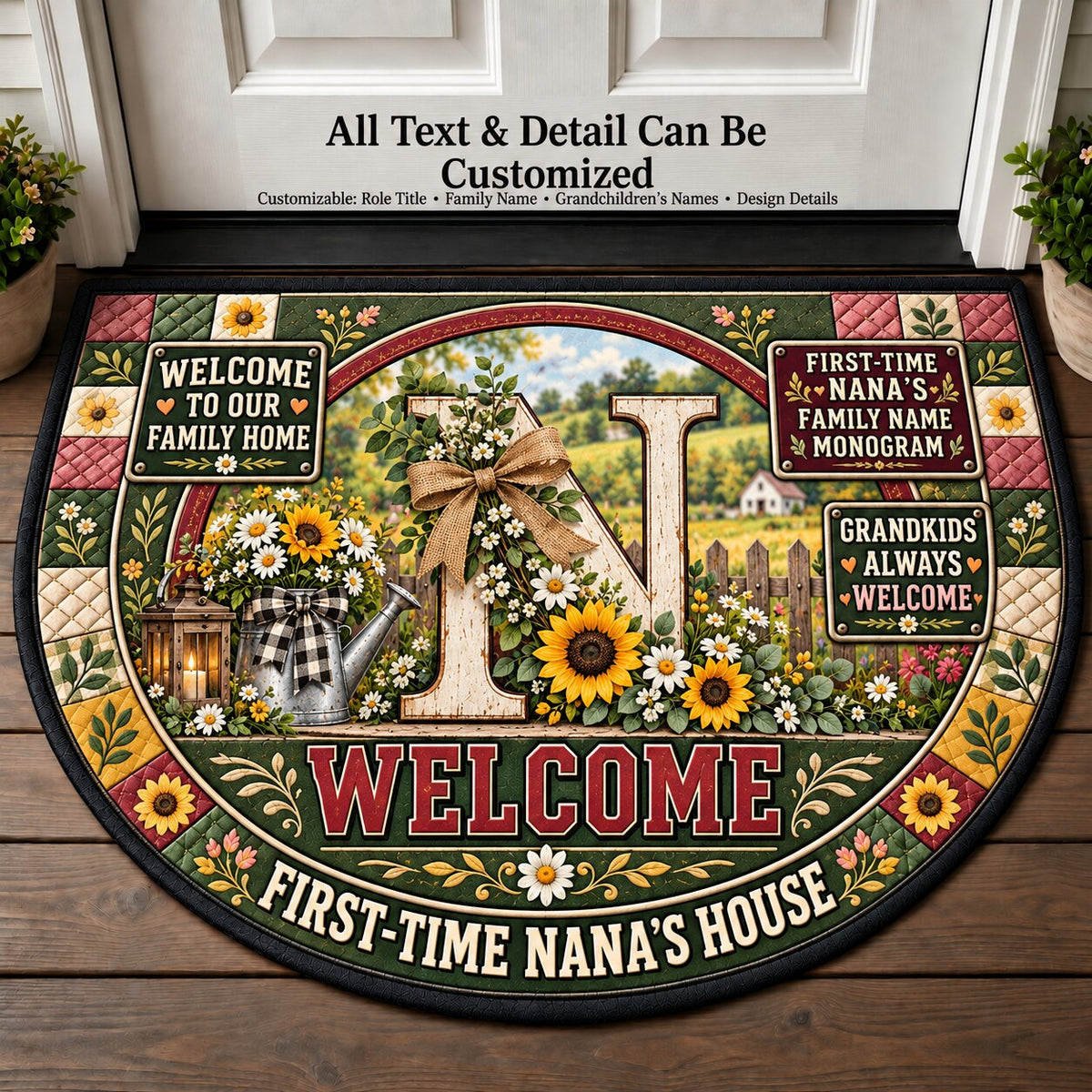 First-Time Nana's Family Name Monogram Personalized Half Round Mat | 5To9Vibe