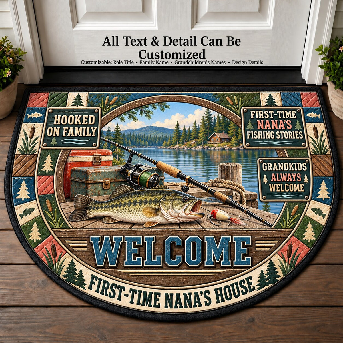 First-Time Nana's Fishing Stories Personalized Half Round Mat | 5To9Vibe