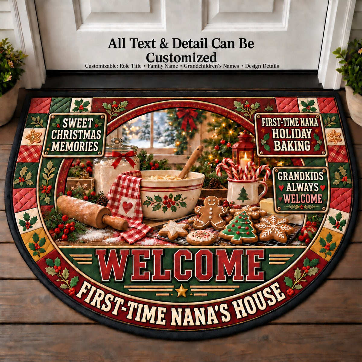 First-Time Nana's Holiday Baking Personalized Half Round Mat | 5To9Vibe