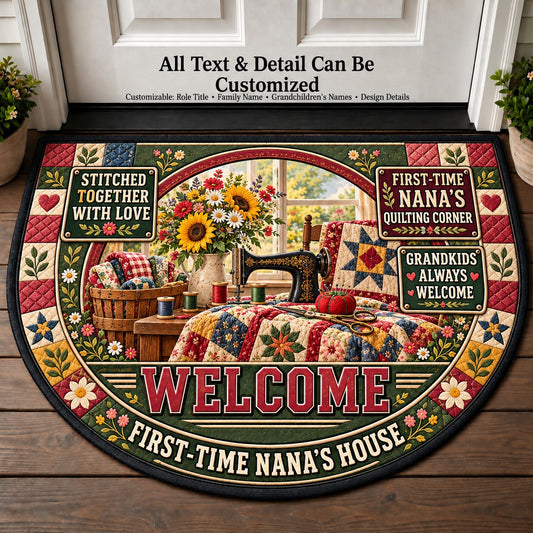 First-Time Nana's Quilting Corner Personalized Half Round Mat | 5To9Vibe