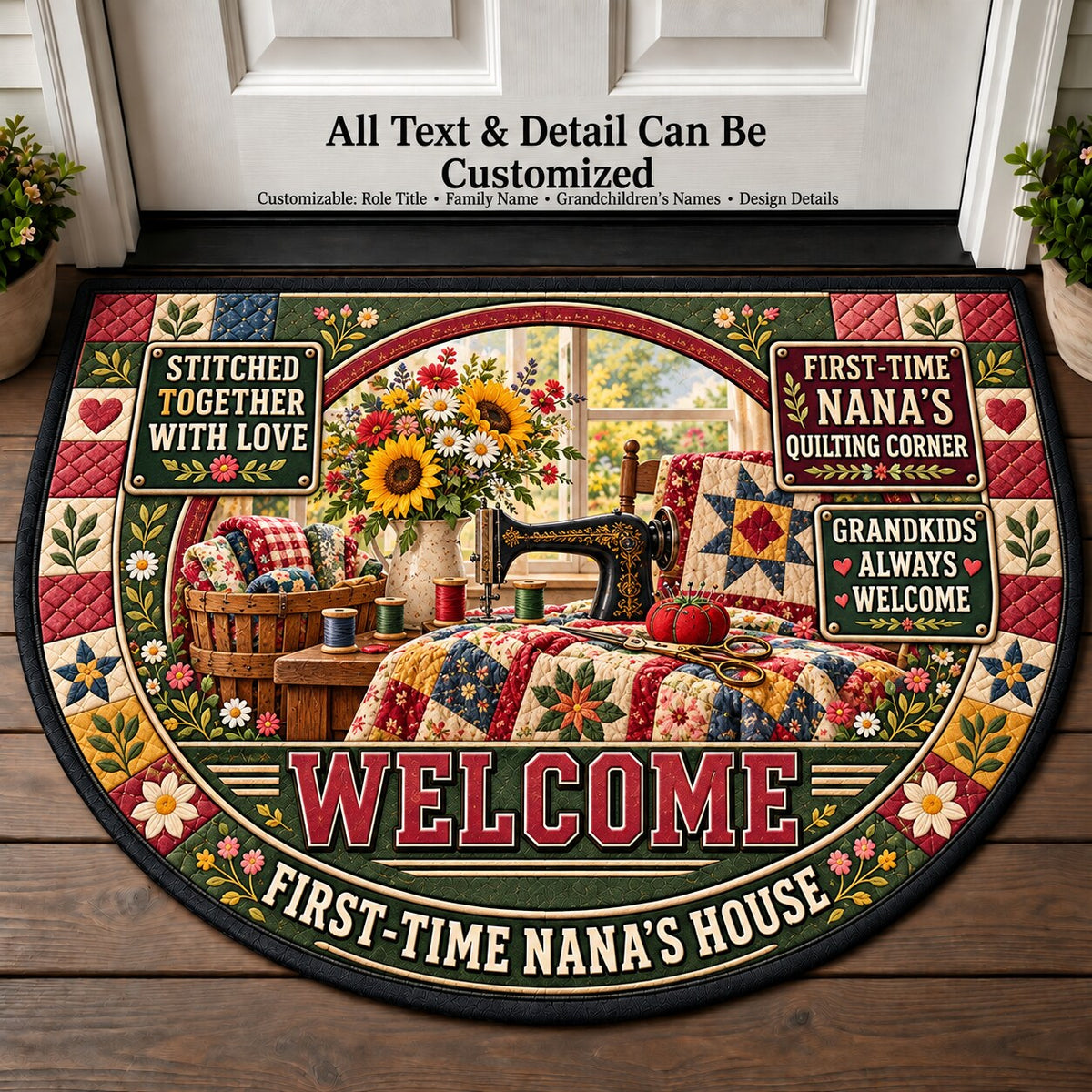 First-Time Nana's Quilting Corner Personalized Half Round Mat | 5To9Vibe