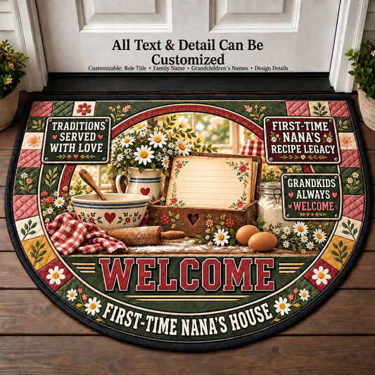 First-Time Nana's Recipe Legacy Personalized Half Round Mat | 5To9Vibe