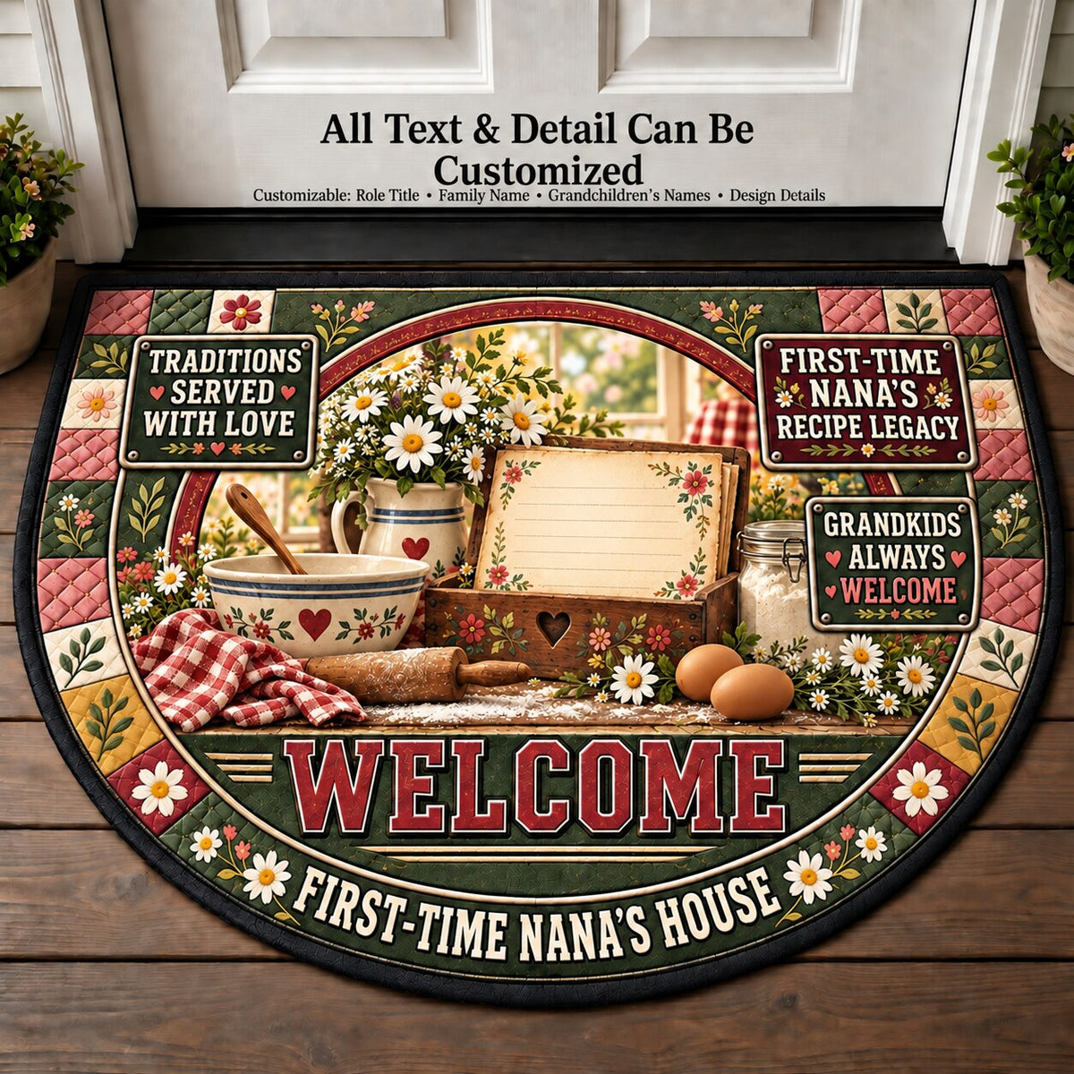 First-Time Nana's Recipe Legacy Personalized Half Round Mat | 5To9Vibe