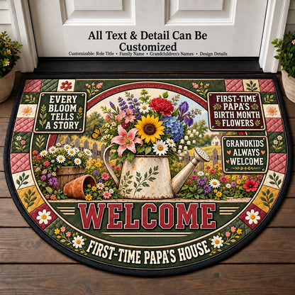 First-Time Papa's Birth Month Flowers Personalized Half Round Mat | 5To9Vibe