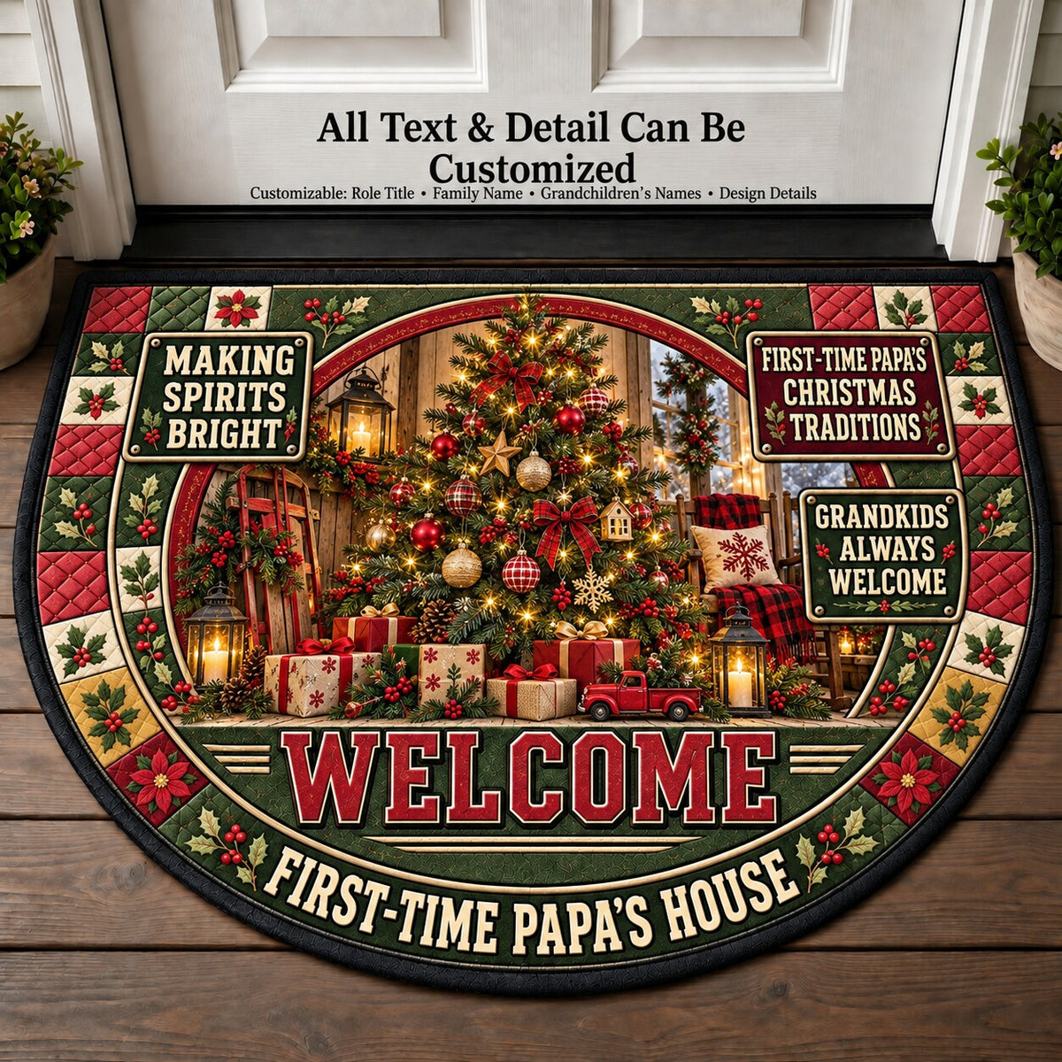 First-Time Papa's Christmas Traditions Personalized Half Round Mat | 5To9Vibe