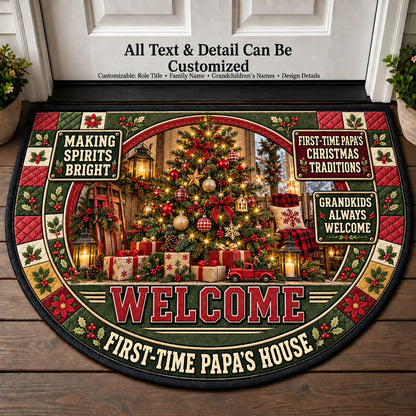 First-Time Papa's Christmas Traditions Personalized Half Round Mat | 5To9Vibe