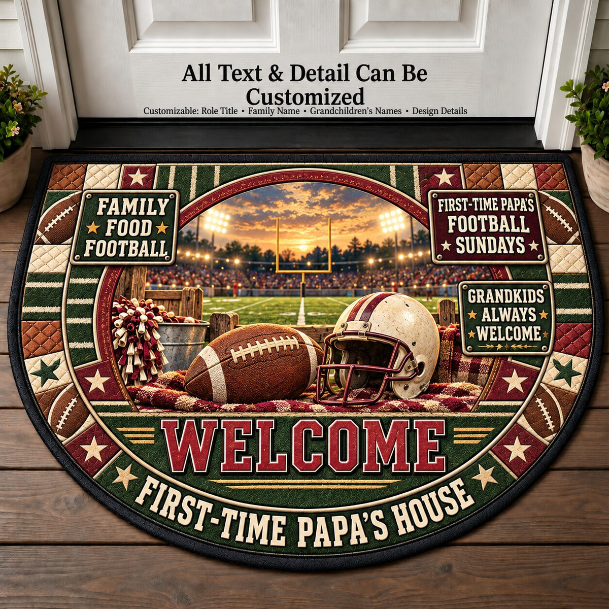 First-Time Papa's Football Sundays Personalized Half Round Mat | 5To9Vibe
