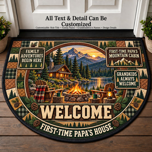 First-Time Papa's Mountain Cabin Personalized Half Round Mat | 5To9Vibe