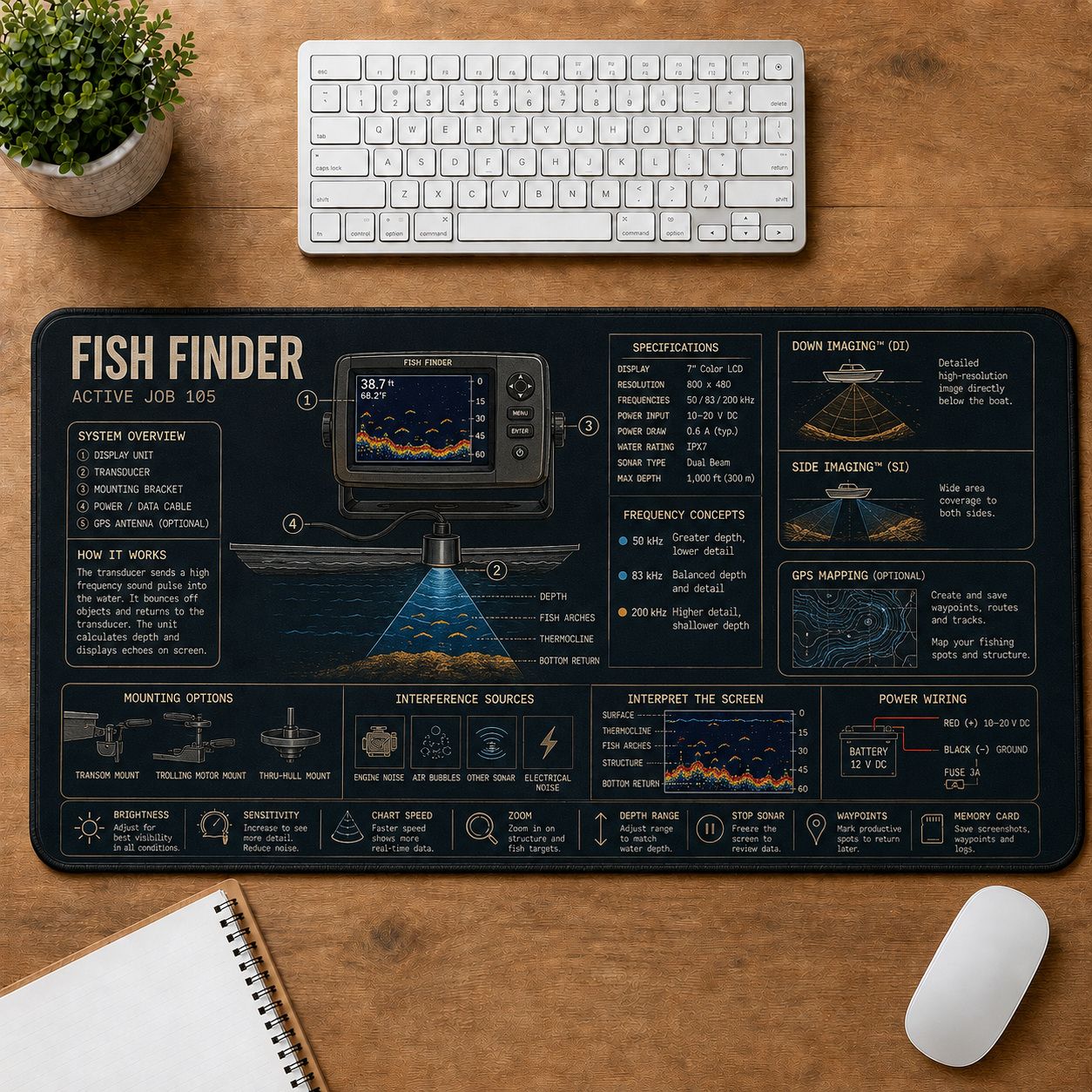 Fish Finder Fishing Field Guide Desk Mat | 5To9Vibe