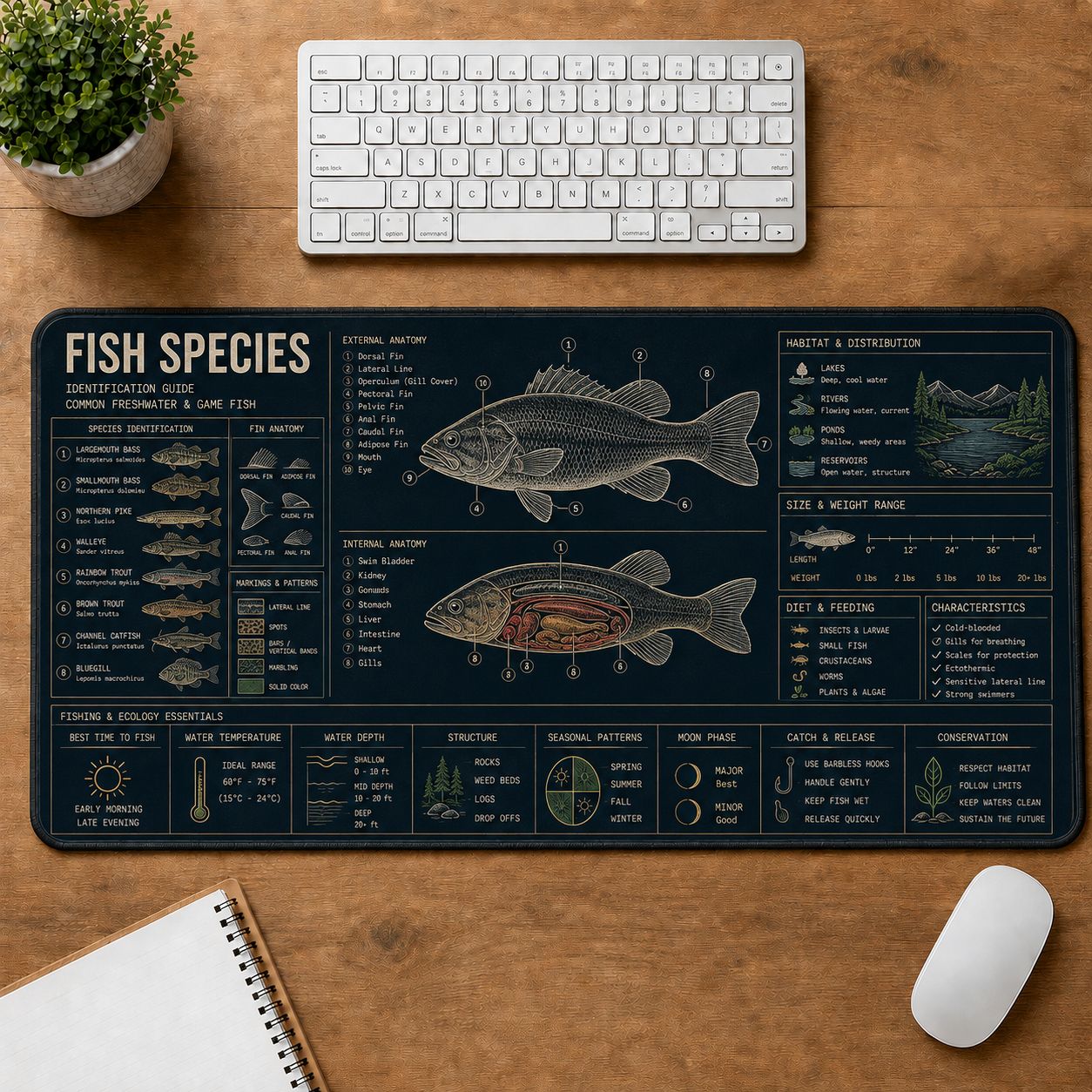Fish Species Outdoor Skills Field Guide Desk Mat | 5To9Vibe