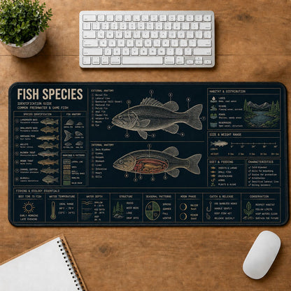 Fish Species Outdoor Skills Field Guide Desk Mat | 5To9Vibe