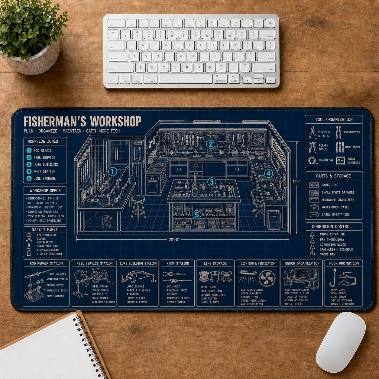 Fisherman's Workshop Fishing Field Guide Desk Mat | 5To9Vibe