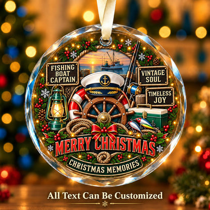 Fishing Boat Captain Personalized Glass Ornament | 5To9Vibe