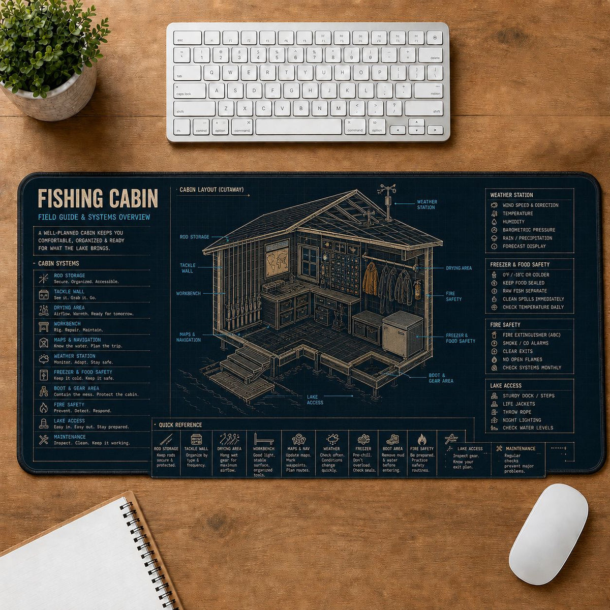 Fishing Cabin Fishing Field Guide Desk Mat | 5To9Vibe