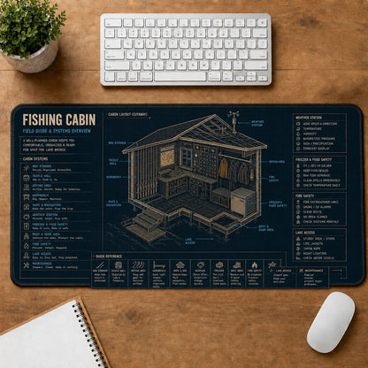Fishing Cabin Fishing Field Guide Desk Mat | 5To9Vibe