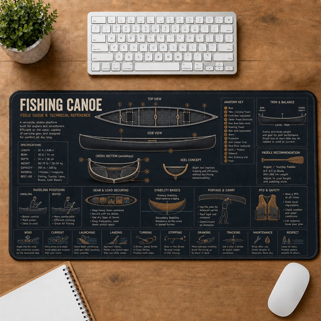Fishing Canoe Fishing Field Guide Desk Mat | 5To9Vibe