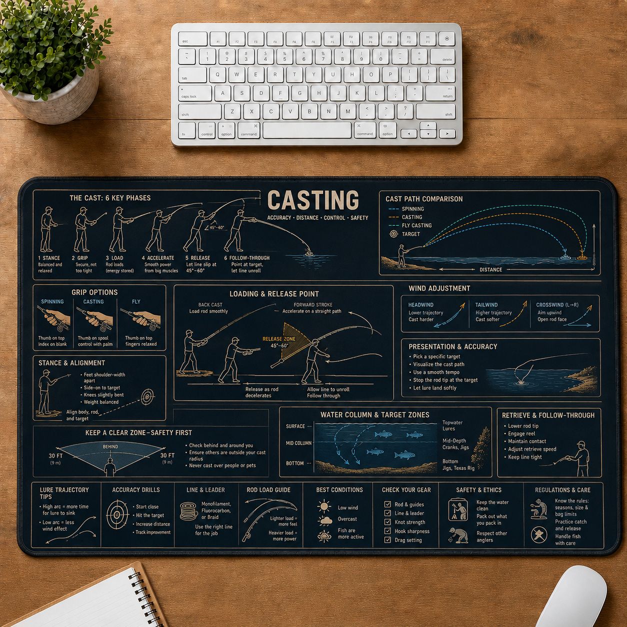 Fishing Casting Fishing Field Guide Desk Mat | 5To9Vibe