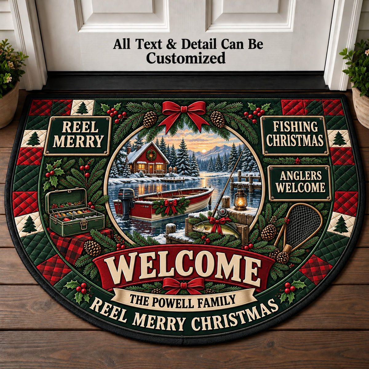 Fishing Christmas Personalized Half Round Mat | 5To9Vibe