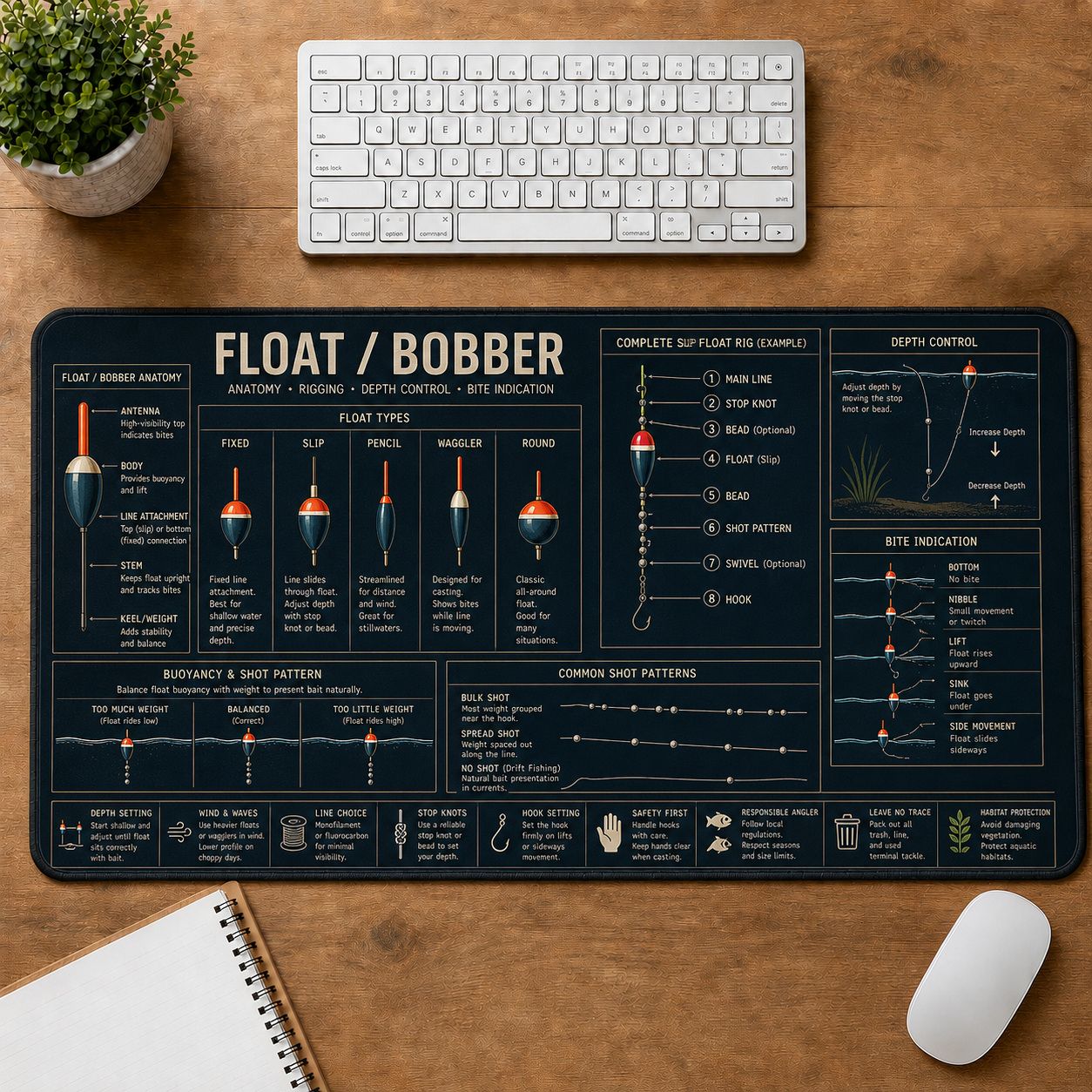 Fishing Float Bobber Fishing Field Guide Desk Mat | 5To9Vibe
