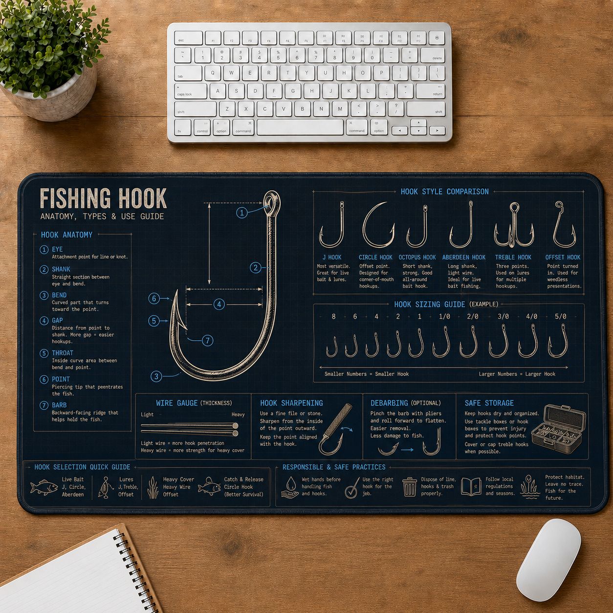 Fishing Hook Fishing Field Guide Desk Mat | 5To9Vibe
