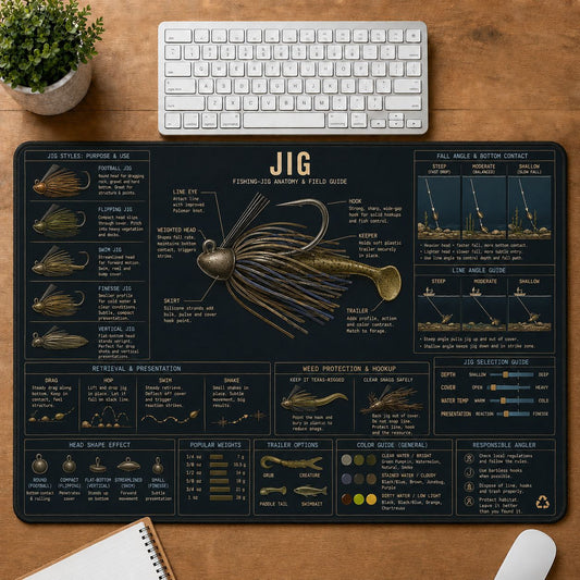 Fishing Jig Fishing Field Guide Desk Mat | 5To9Vibe