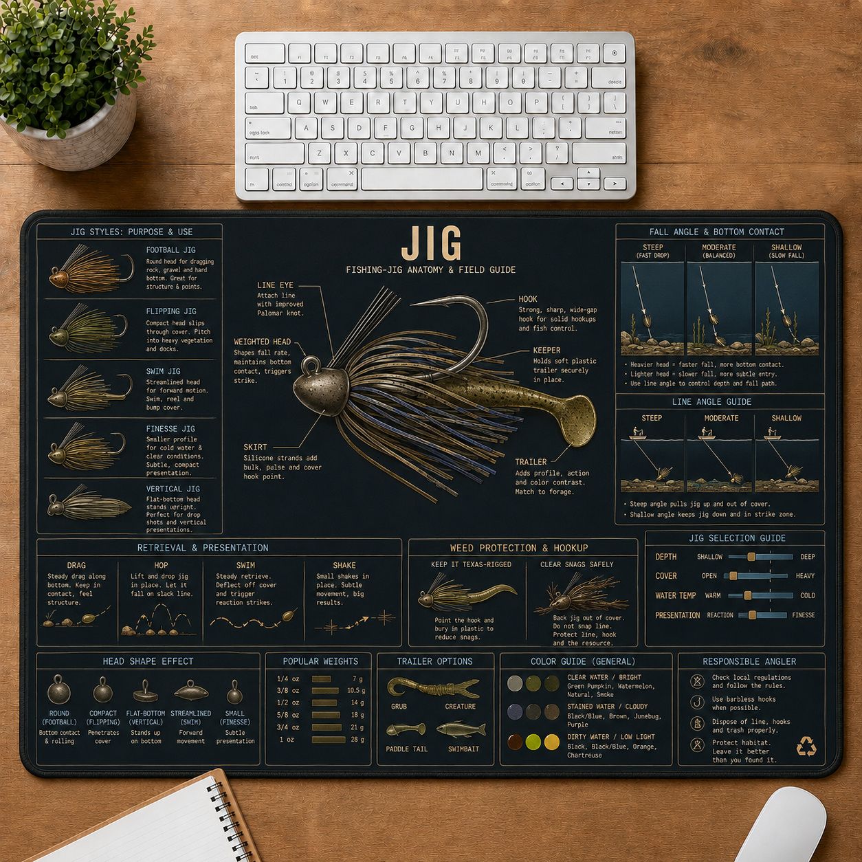 Fishing Jig Fishing Field Guide Desk Mat | 5To9Vibe