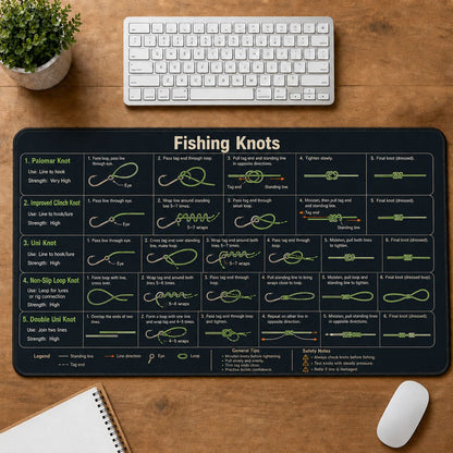 Fishing Knots Cheat Sheet Quick Reference Guide Desk Mat | 5To9Vibe