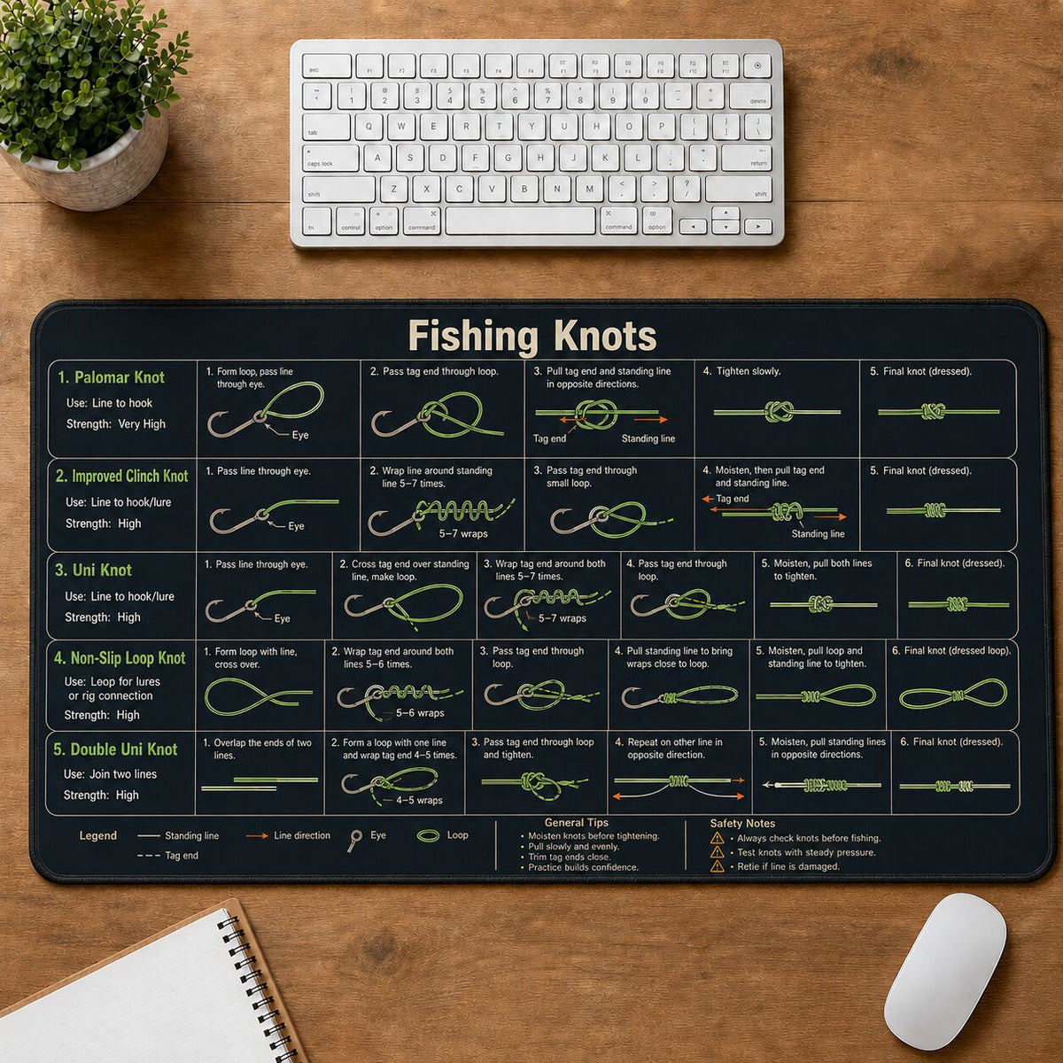 Fishing Knots Cheat Sheet Quick Reference Guide Desk Mat | 5To9Vibe