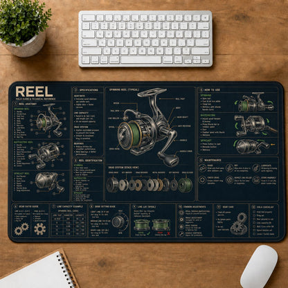 Fishing Reel Outdoor Skills Field Guide Desk Mat | 5To9Vibe