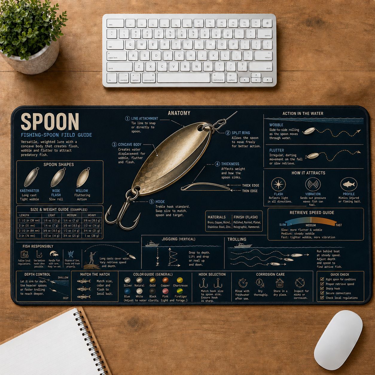 Fishing Spoon Fishing Field Guide Desk Mat | 5To9Vibe
