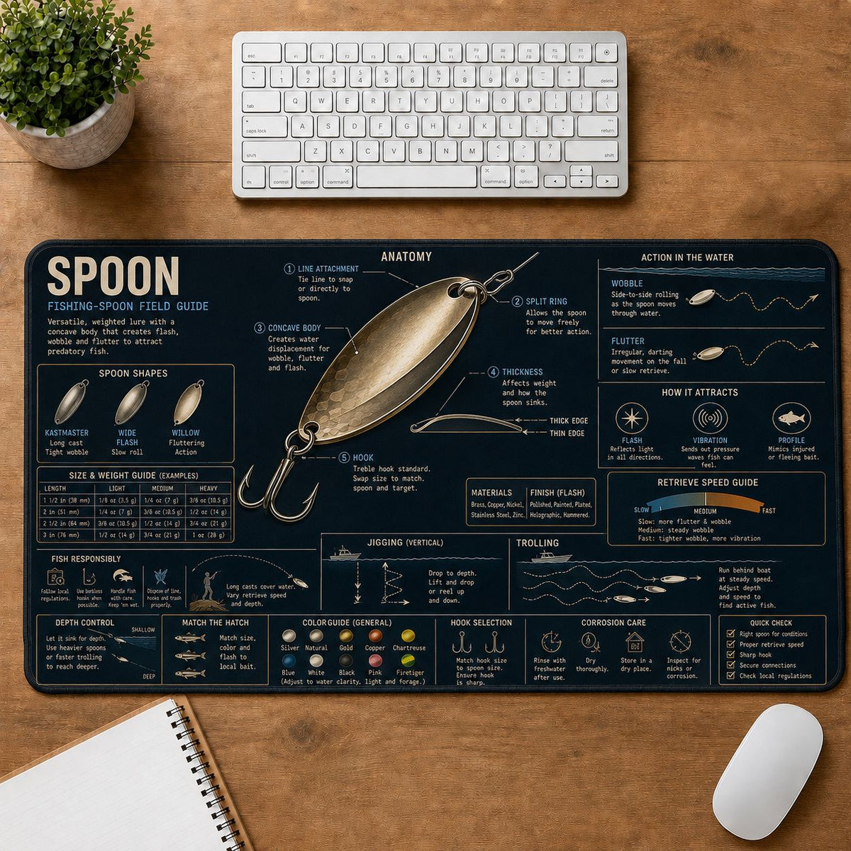 Fishing Spoon Fishing Field Guide Desk Mat | 5To9Vibe