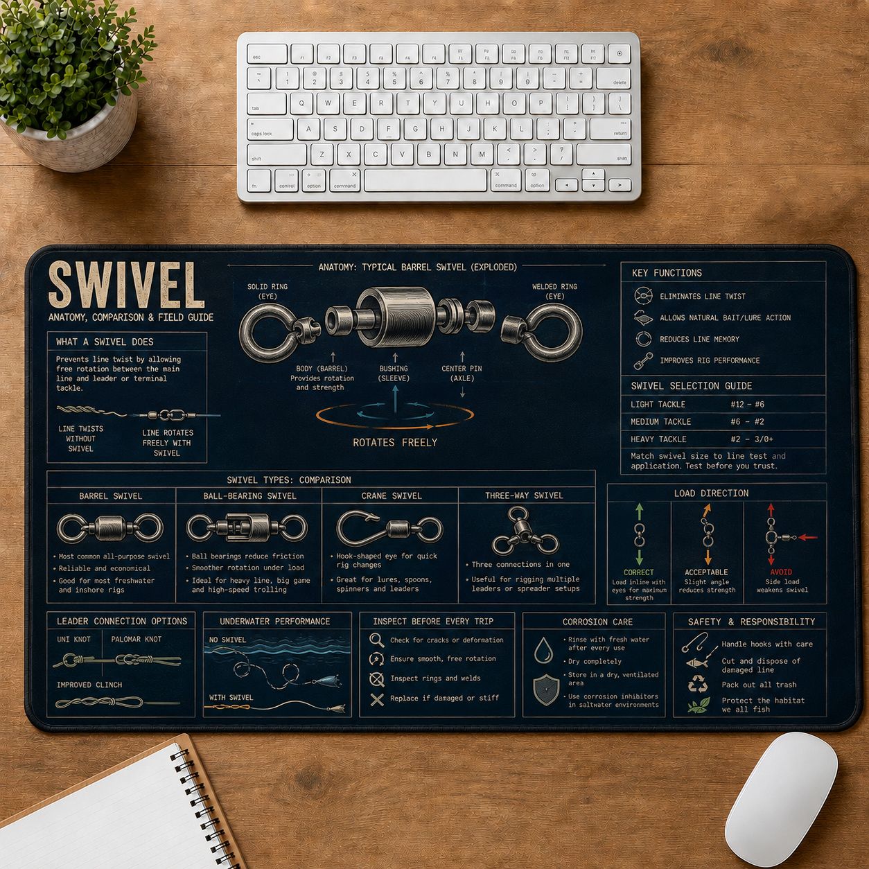 Fishing Swivel Fishing Field Guide Desk Mat | 5To9Vibe