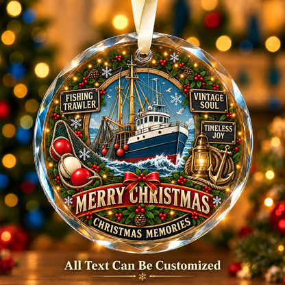 Fishing Trawler Personalized Glass Ornament | 5To9Vibe