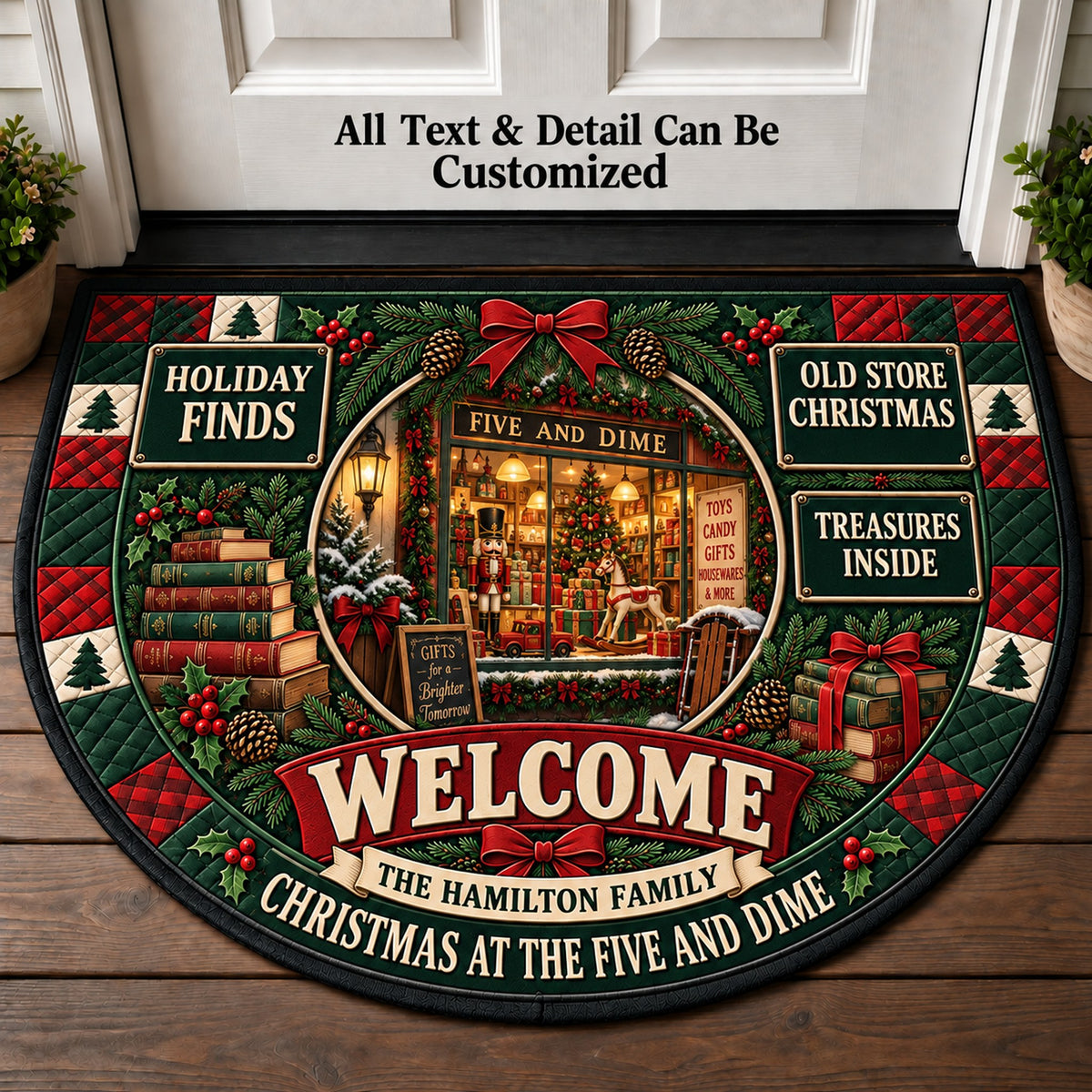 Five And Dime Christmas Personalized Half Round Mat | 5To9Vibe