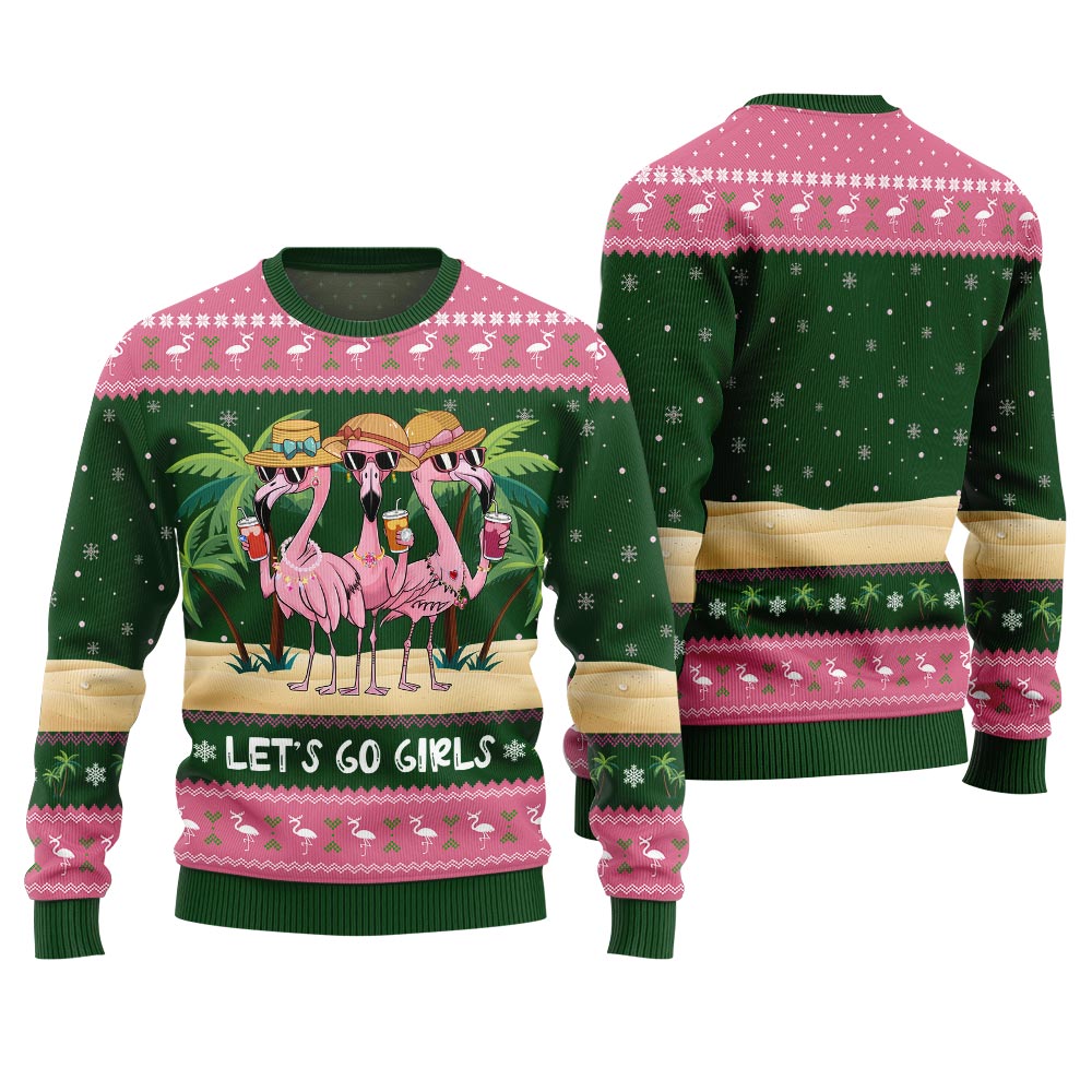 Flamingo Let's Go Girls Ugly Xmas Sweater