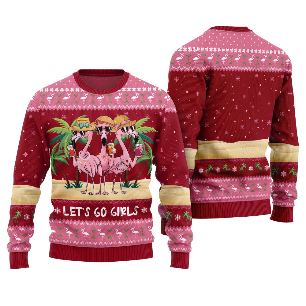 Flamingo Let's Go Girls Ugly Xmas Sweater