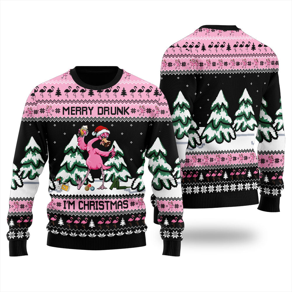 Flamingo Merry Drunk I'm Christmas Ugly Christmas Sweater For Men