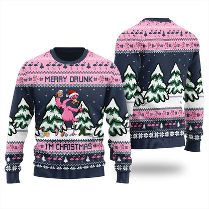 Flamingo Merry Drunk I'm Christmas Ugly Christmas Sweater For Men