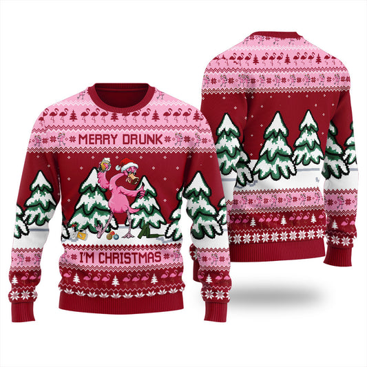 Flamingo Merry Drunk I'm Christmas Ugly Christmas Sweater For Men