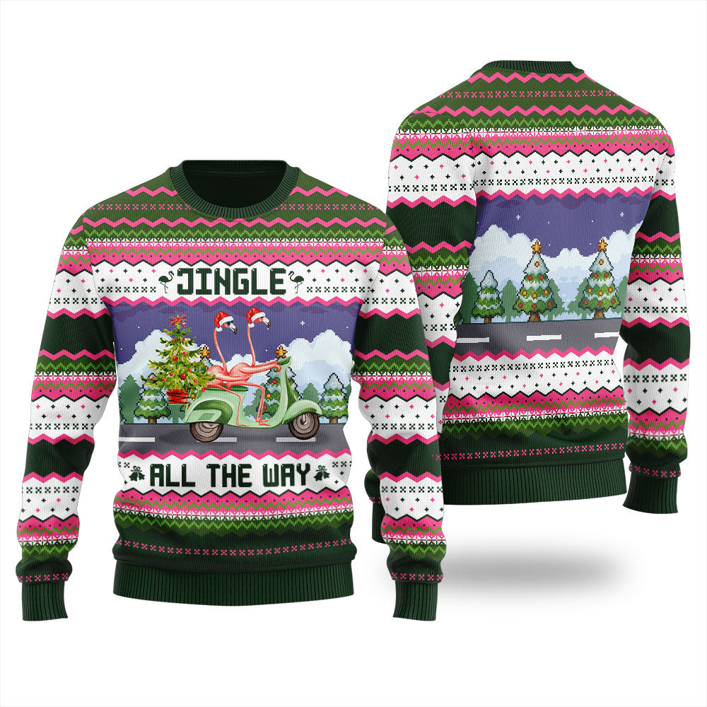 Flamingo Riding Motorbike Women's Ugly Christmas Sweater
