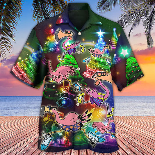 Flamingo Running Merry Christmas - Hawaiian Shirt 
